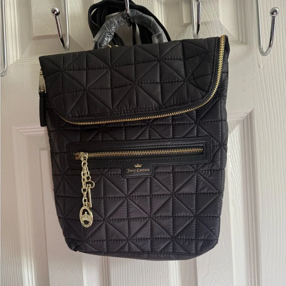 Juicy Couture Black Quilted Backpack with‎ Gold Hardware and Charm